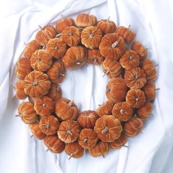 Golden Orange Autumn Velvet Pumpkin Wreath, 6 of 6