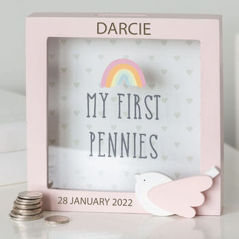 Personalised 'My First Pennies' Money Box, 2 of 6