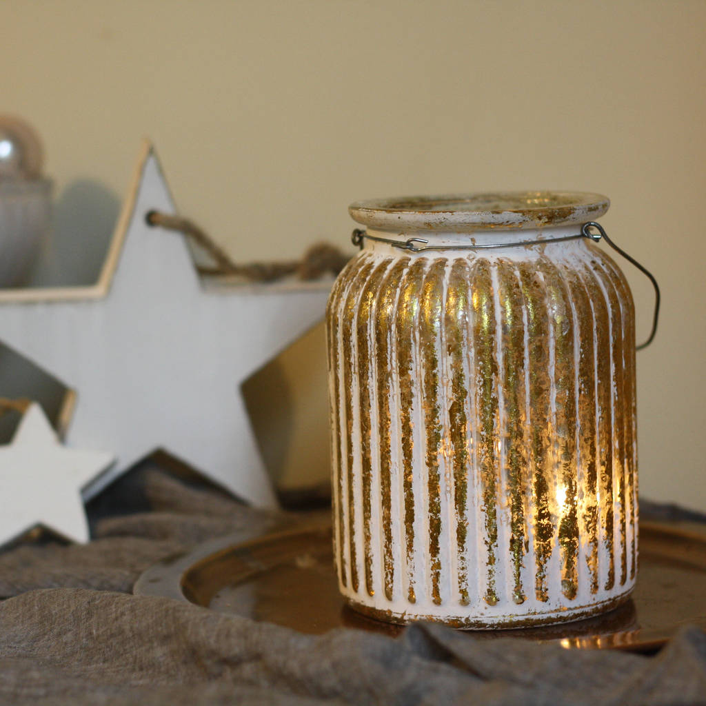Elegant White And Gold Striped Vase Tea Light By The Wedding of my