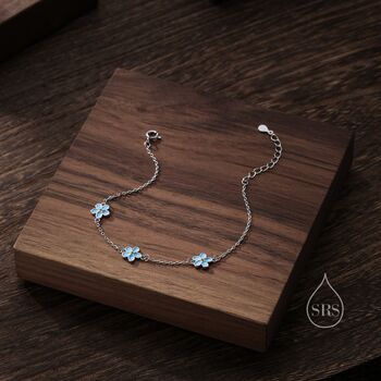 Enamel Forget Me Not Flower Motif Bracelet, 5 of 9