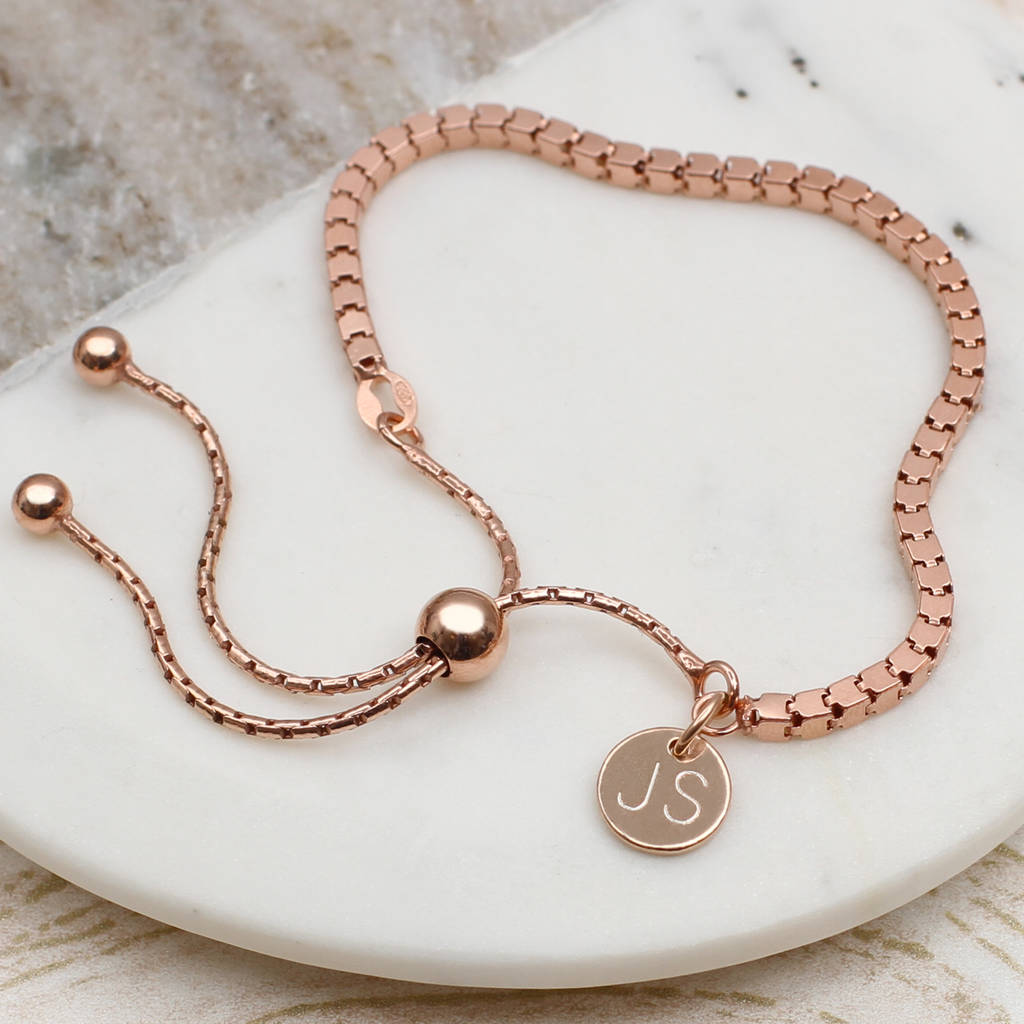 Personalised 18ct Rose Gold Box Chain Slider Bracelet By Hurleyburley ...