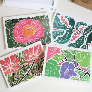 Colourful Linocut Birth Flower Notecards Set Of 12, 9 of 10