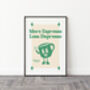 Retro Cartoon Coffee More Espresso Less Depresso Print, thumbnail 6 of 10