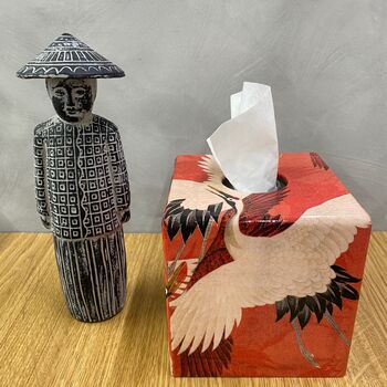 Wooden Tissue Box Cover Red Crane, 2 of 3