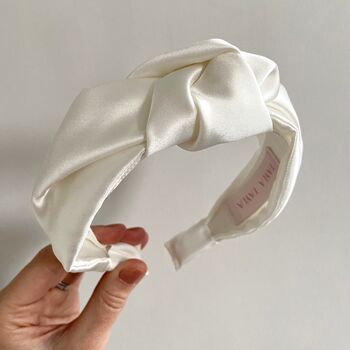 'Bella' Silk Knot Headband In Ice White, 5 of 6
