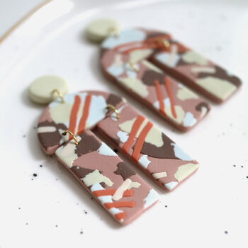 Dusty Pink Terrazzo Clay Statement Arch Earrings, 2 of 4