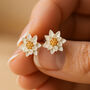 Sterling Silver July Birth Flower Lotus Water Lily Stud Earrings, thumbnail 2 of 4
