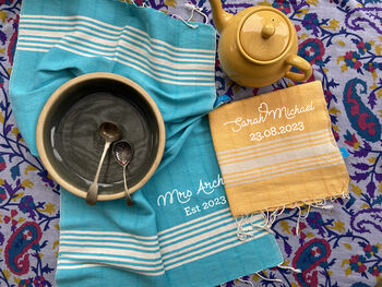 Personalised Christmas Napkin Gift Set, Handwoven Tea Towels, 6 of 12