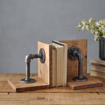 Pair Of Industrial Wood And Steel Bookends, 6 of 7