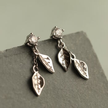 Sterling Silver Leaf Dangle Earrings, 5 of 6
