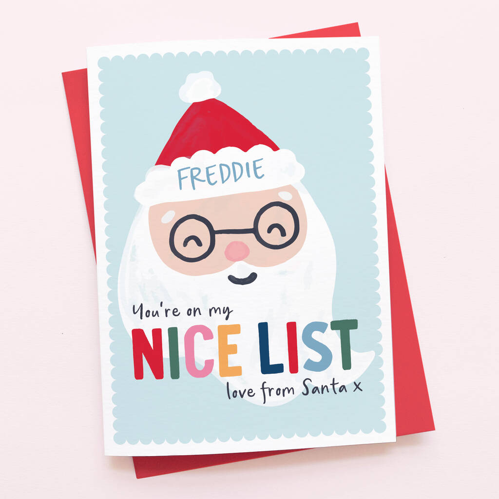 Cute Santa Nice List Christmas Card, 1 of 2