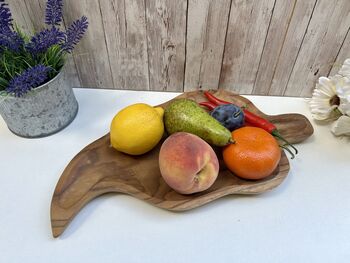 38cm Hand Carved Teak Root Leaf Bowl Wood Serving Dish, 12 of 12