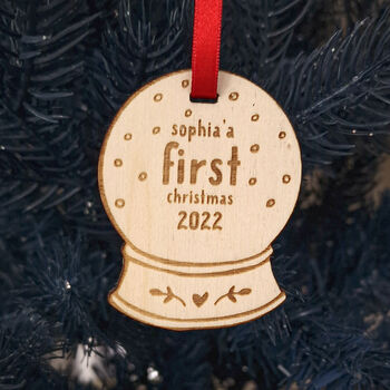 Personalised Snow Globe First Christmas Tree Decoration, 2 of 4