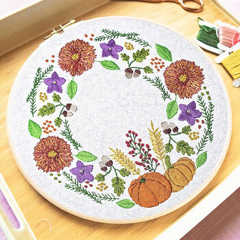 Autumn Wreath Floral Embroidery Kit, 4 of 5
