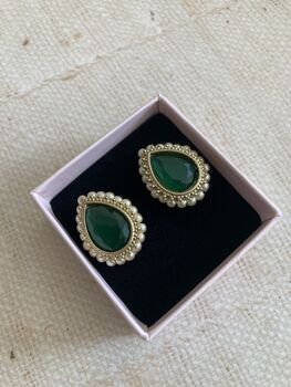 Emerald Green Gold Pearl Stud Earrings, 3 of 7