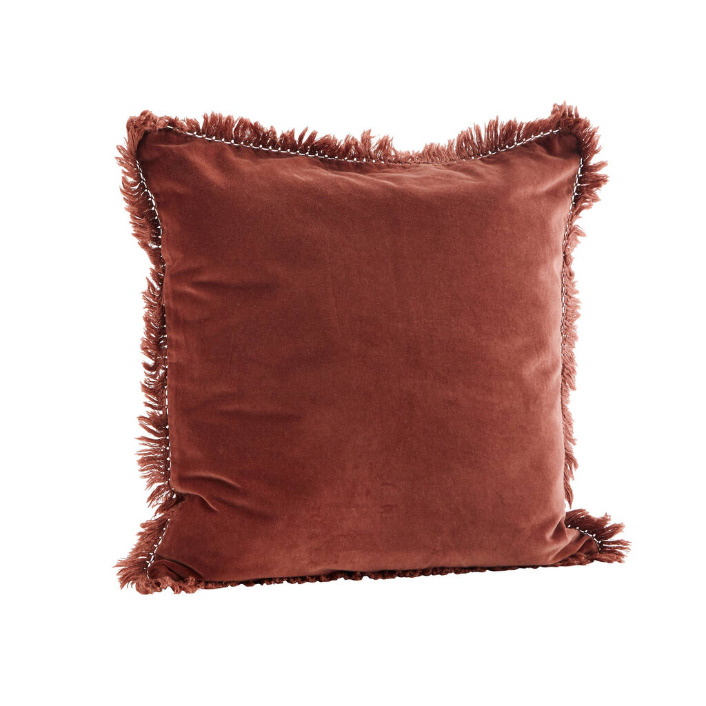 Burnt Henna Velvet Frayed Cushion Cover, 1 of 2