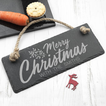 Personalised Merry Christmas Slate Hanging Sign, 2 of 5