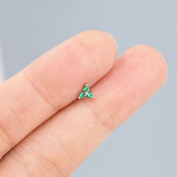 Tiny Emerald Green Trio Stud Earrings Sterling Silver, 7 of 11