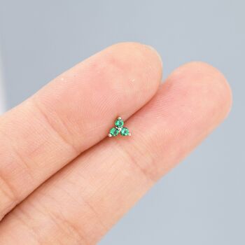 Tiny Emerald Green Trio Stud Earrings Sterling Silver, 7 of 12