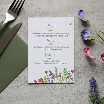 Wildflower Wedding Or Party Menu Cards, 3 of 11