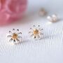 Sterling Silver Daisy Stud Earrings With Gold Centres, thumbnail 2 of 9
