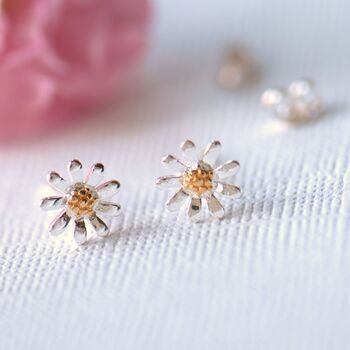 Sterling Silver Daisy Stud Earrings With Gold Centres, 2 of 9