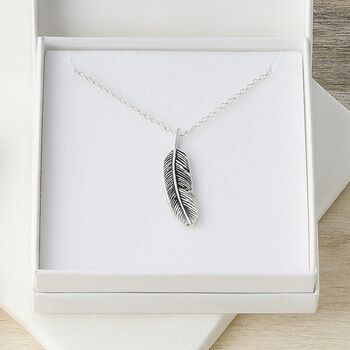 Sterling Silver Oxidised Feather Pendant Necklace, 6 of 8