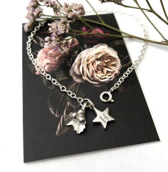 Personalised Well Done Exam Graduation Sterling Silver Small Holly Initial Star Bracelet, 6 of 9