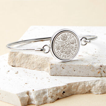70th Birthday 1954 Sixpence Coin Bangle Bracelet, 2 of 9