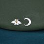 Sterling Silver Moth And Moon Stud Earrings, thumbnail 5 of 9