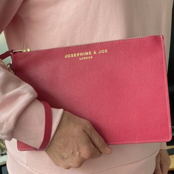 Amalfi Pink Leather Clutch Bag, 2 of 3