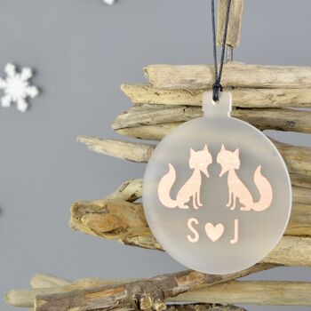 Couples Personalised Christmas Tree Decoration With Kissing Foxes, 2 of 11