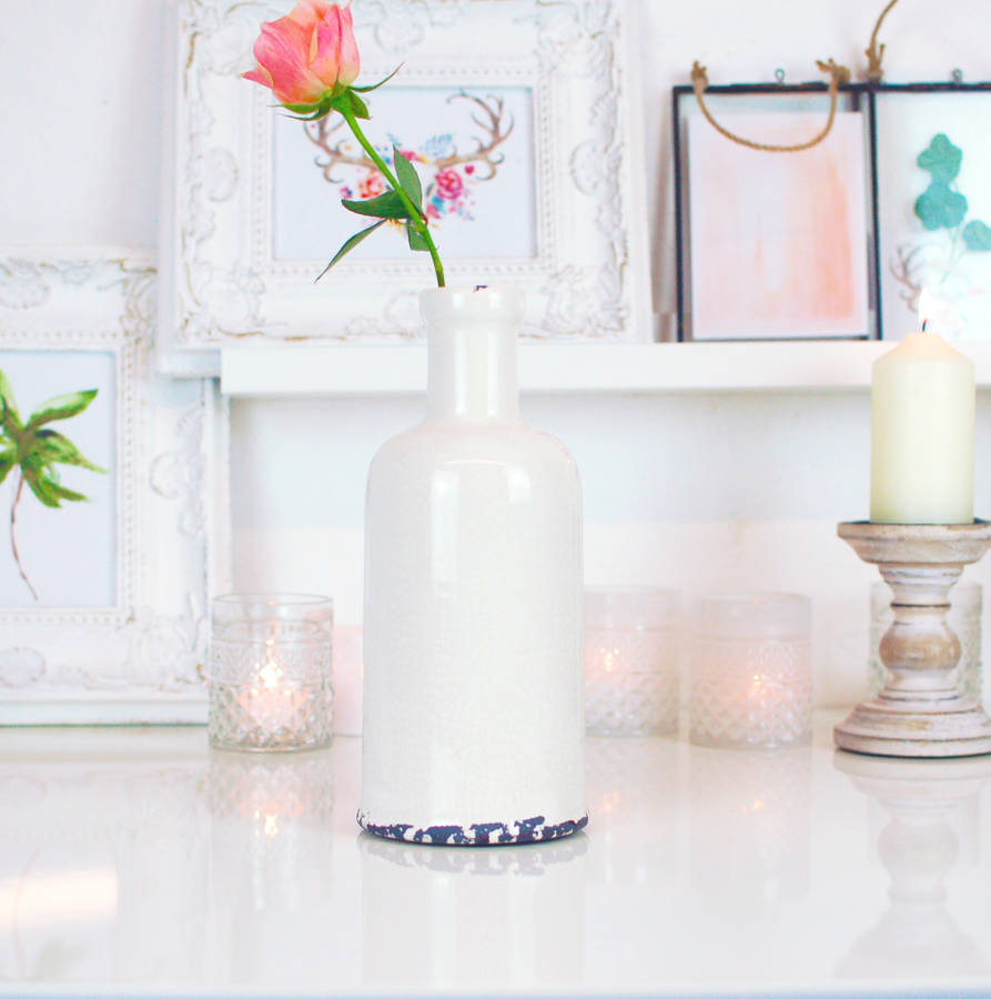 Ceramic Cracked Vintage Effect Bottle Vase By The Luxe Co