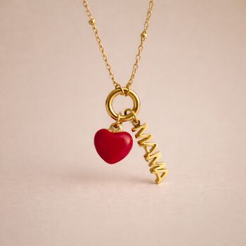 Mama Red Heart Charm Necklace 18k Gold Plated, 4 of 5