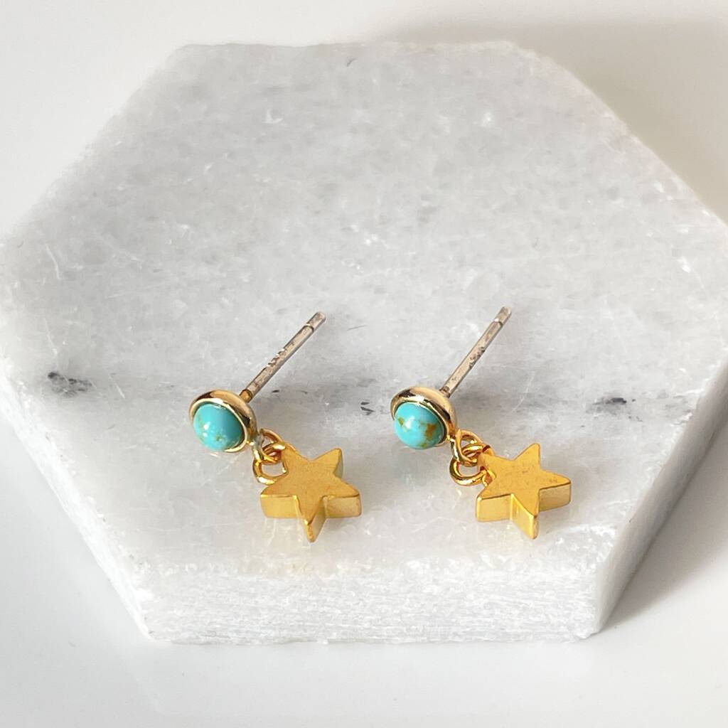 Turquoise Star Stud Earrings, 1 of 3