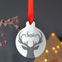 Personalised Silver Or Gold Metal Stag Christmas Bauble, thumbnail 2 of 4