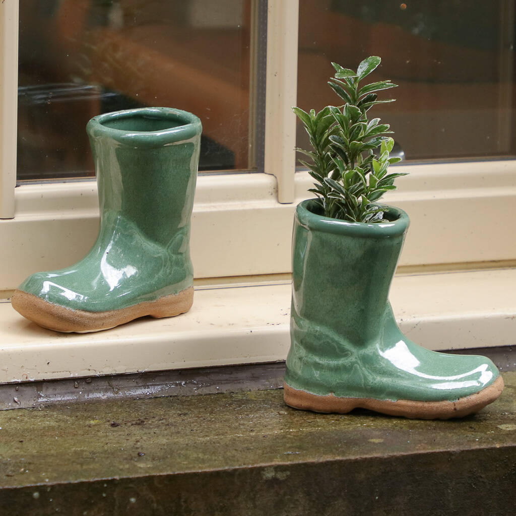 garsdale green welly boot plant pot by dibor