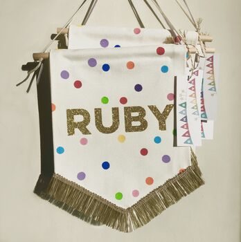 Personalised Fabric Name Banner With Rainbow Polka Dots, 2 of 7
