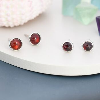 Natural Garnet Stud Earrings In Sterling Silver, 6 of 12