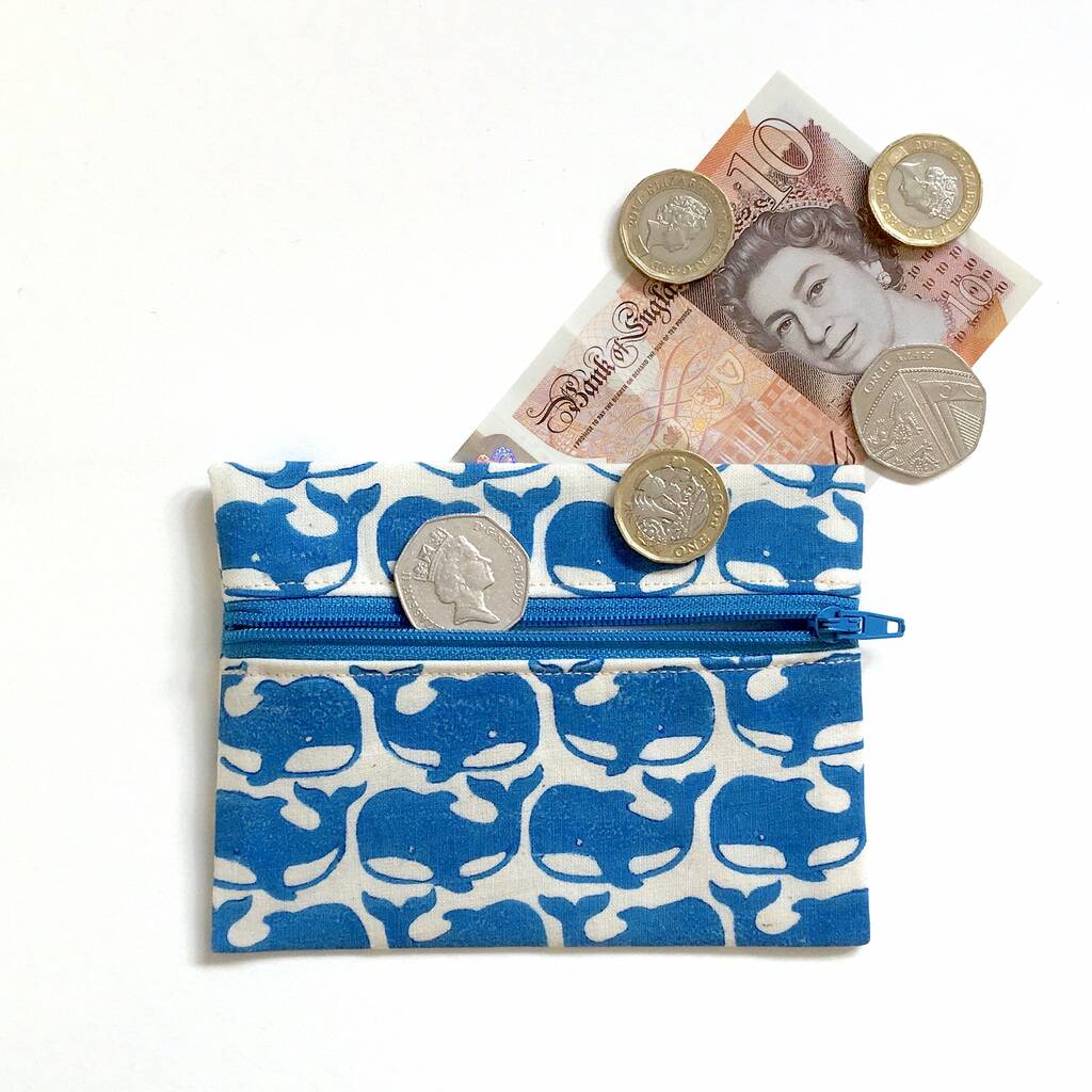 Whale Coin Purse. Blue. Cotton Pouch. Handmade, 1 of 3