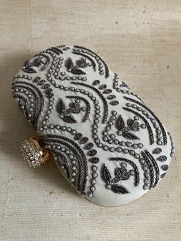 White Handcrafted Oval Clutch Bag, 2 of 10