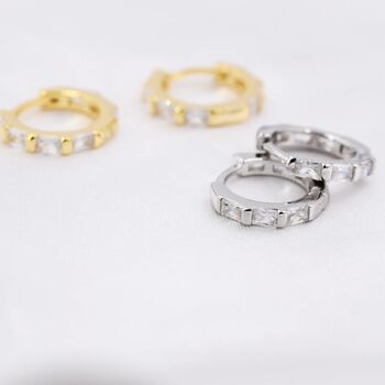 Baguette Cz Huggie Hoop In Sterling Silver, 7 of 11