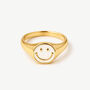 Dainty Signet Ring With Positive Smile Happy Face White, thumbnail 1 of 3