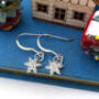 Sterling Silver Christmas Snowflake Hook Earrings, thumbnail 1 of 10