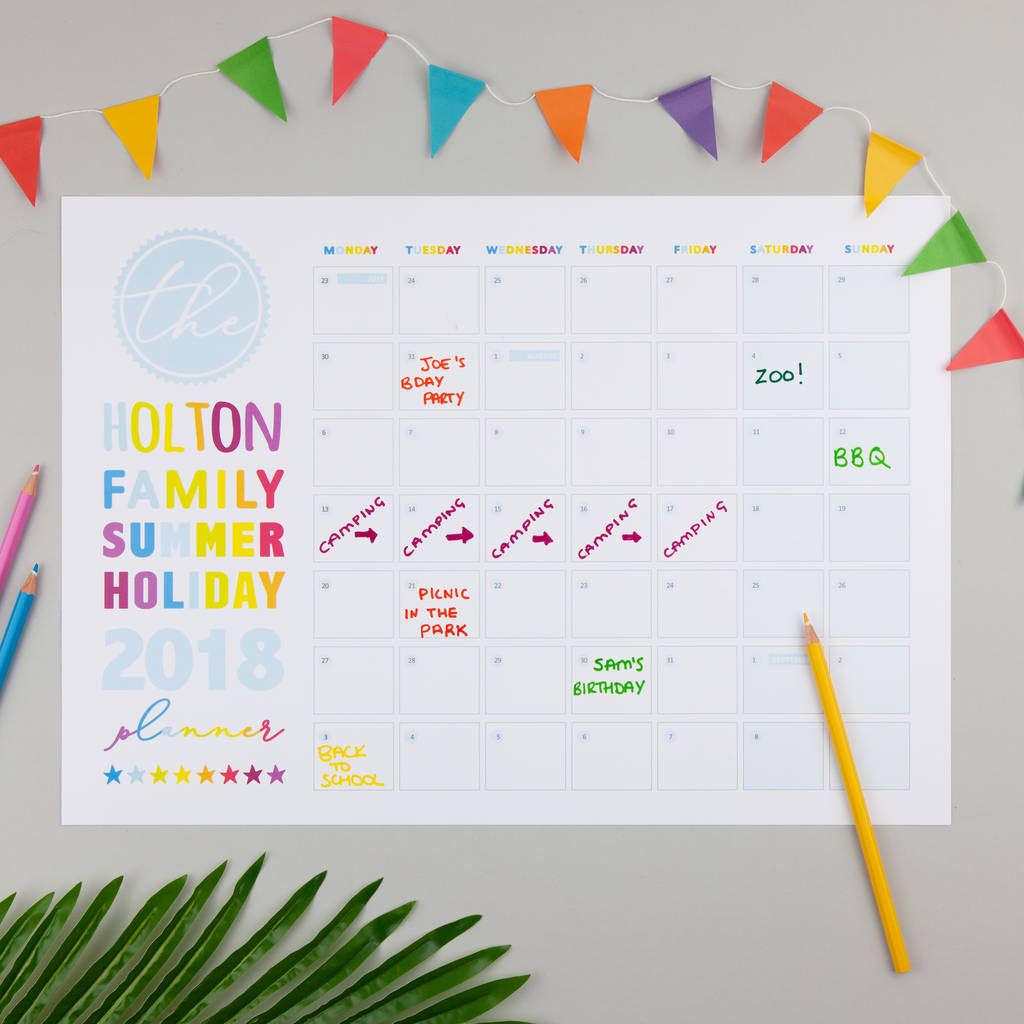 Personalised Summer Holiday Family Wall Planner By Jodie Gaul 