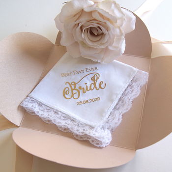 Brides Wedding Gift Keepsake Handkerchief Best Day Ever, 5 of 6