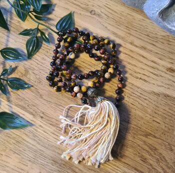 Tigers Eye Crystal Mala Bead Necklace With Tassel, 9 of 11