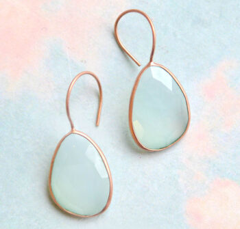 Aqua Chalcedony Gold Plated Silver Drop Earrings, 2 of 4