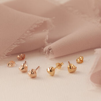 Birthday Gift, Tiny Gold Or Rose Gold Love Heart Studs, 2 of 11