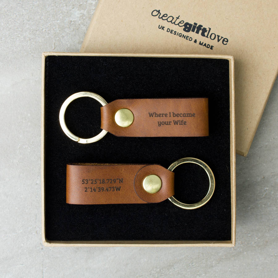 personalised leather keyring set by create gift love ...